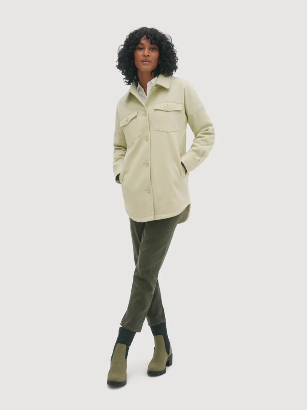 Noize Monik NWT Mid Length Vegan Wool Moss Button Down Shirt Jacket Sz L